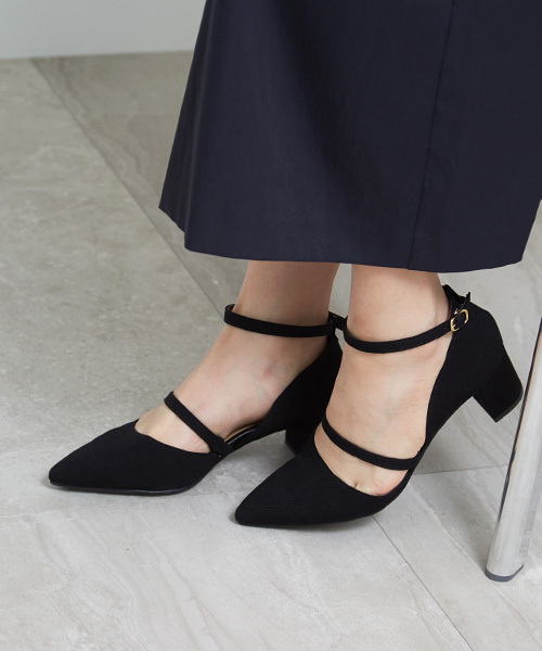 STUDIOUS（ステュディオス）の「リネンライクダブルチョーカーパンプス（パンプス・レディース・キャメル/ライトグレー/ブラック・MEDIUM/SMALL/LARGE）」の2枚目の写真