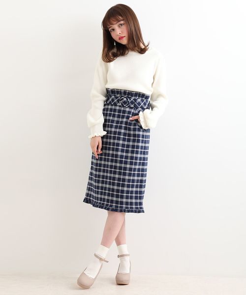 MAJESTIC LEGON（マジェスティックレゴン）の「ヘムフリルチェックIラインスカート（スカート・レディース・ピンク系その他2/ホワイト系その他2/ブルー系その他4・MEDIUM）」の4枚目の写真