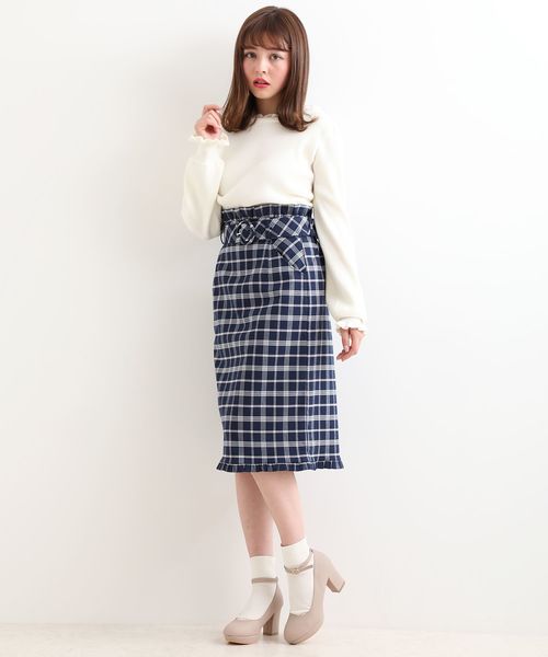 MAJESTIC LEGON（マジェスティックレゴン）の「ヘムフリルチェックIラインスカート（スカート・レディース・ピンク系その他2/ホワイト系その他2/ブルー系その他4・MEDIUM）」の6枚目の写真