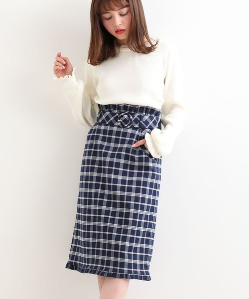 MAJESTIC LEGON（マジェスティックレゴン）の「ヘムフリルチェックIラインスカート（スカート・レディース・ピンク系その他2/ホワイト系その他2/ブルー系その他4・MEDIUM）」の7枚目の写真