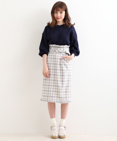 MAJESTIC LEGON（マジェスティックレゴン）の「ヘムフリルチェックIラインスカート（スカート・レディース・ピンク系その他2/ホワイト系その他2/ブルー系その他4・MEDIUM）」の11枚目の写真