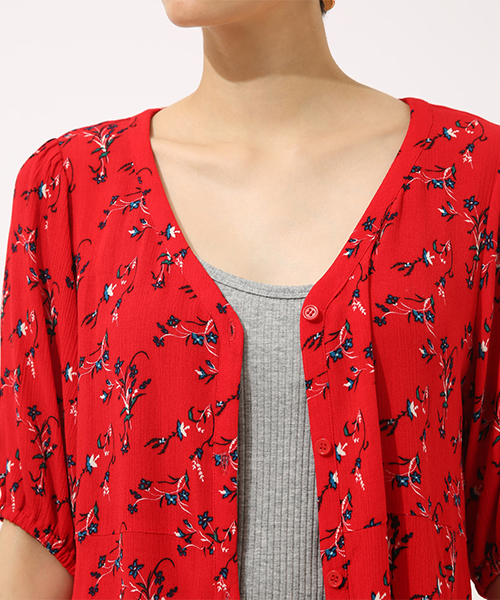 AZUL by moussy（アズールバイマウジー）の「花柄楊柳シフォンガウン（シャツ/ブラウス・レディース・ブラック系その他/レッド系その他/ブラック・MEDIUM/SMALL）」の21枚目の写真