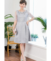 Retica mew（レティカミュウ）の「パーティードレス Aライン 半袖 レース 花柄 ひざ丈 フレア ワンピース 結婚式 低身長 20代 30代 大きいサイズ お呼ばれ（ドレス）」