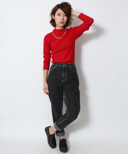 WEGO（ウィゴー）の「WEGO/リブハイネックニット（ニット/セーター・レディース・オフホワイト/ブラック/ブラック系その他/ネイビー/レッド/杢グレー/ブルー・FREE）」の15枚目の写真