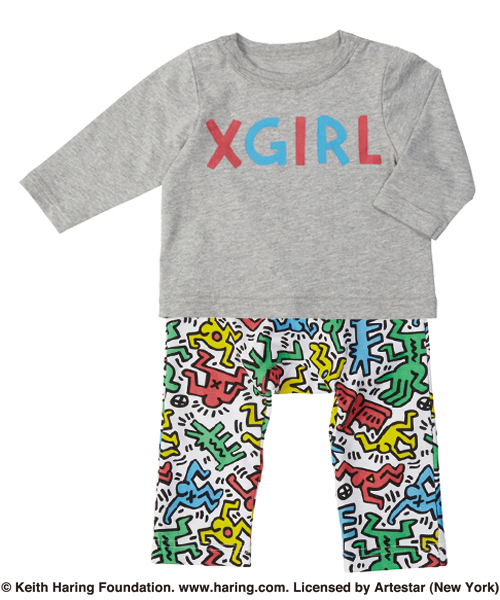 X-girl Stages（エックスガールステージス）の「“Keith  Haring”  SUIT  SET （6M・12M）（ロンパース・キッズ・ブラック/グレー・6M/12M）」の2枚目の写真