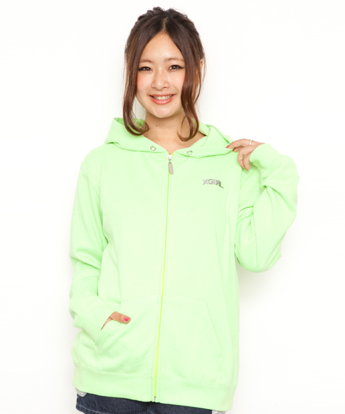 X-girl（エックスガール）の「BASIC SWEAT ZIP HOODIE（パーカー・レディース・ブラック/アッシュグレー/ネイビー/イエロー/ピンク・1/2）」の5枚目の写真