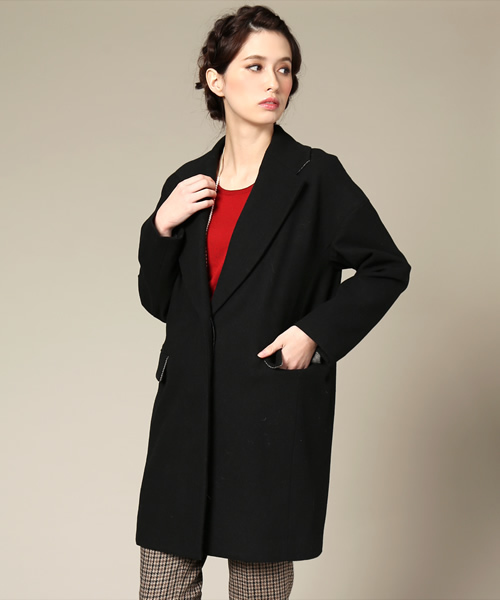 BEAMS LIGHTS Women's（ビームスライツ ウィメンズ）の「□BEAMS LIGHTS / ツイード切替チェスターコート（その他アウター・レディース・ブラック/ブラウン系その他・36/38）」の6枚目の写真