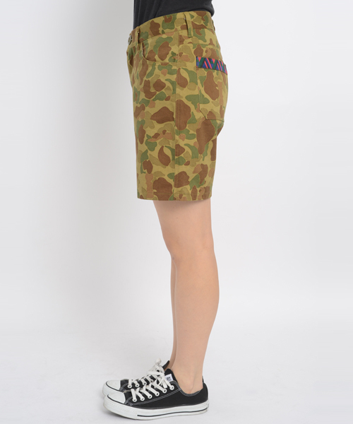 X-girl（エックスガール）の「PLAYFUL SHORTS（カーゴパンツ・レディース・カモフラージュ/ブラック/ライトインディゴブルー・2/1）」の10枚目の写真