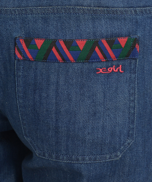 X-girl（エックスガール）の「PLAYFUL SHORTS（カーゴパンツ・レディース・カモフラージュ/ブラック/ライトインディゴブルー・2/1）」の6枚目の写真