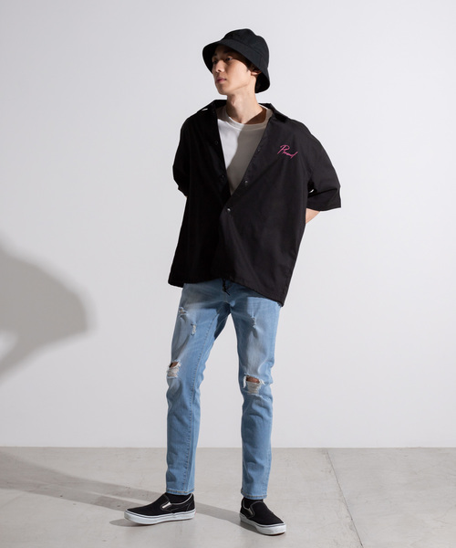 WEGO（ウィゴー）の「WEGO/グラフィック5分袖コーチジャケット（シャツ/ブラウス・メンズ・ホワイト/ブラック/カーキ/ブラック系その他/ベージュ・MEDIUM/LARGE）」の11枚目の写真