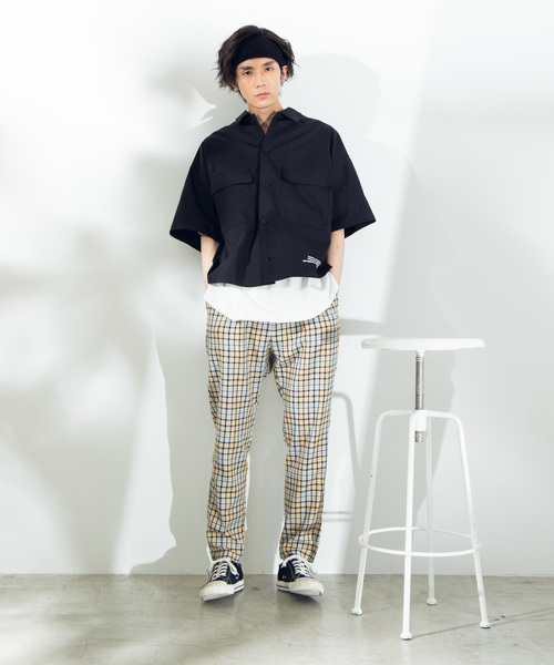 WEGO（ウィゴー）の「WEGO/クロップド5分袖ワークポプリンシャツ（シャツ/ブラウス・メンズ・ブラック/ベージュ/カーキ・MEDIUM/LARGE）」の15枚目の写真