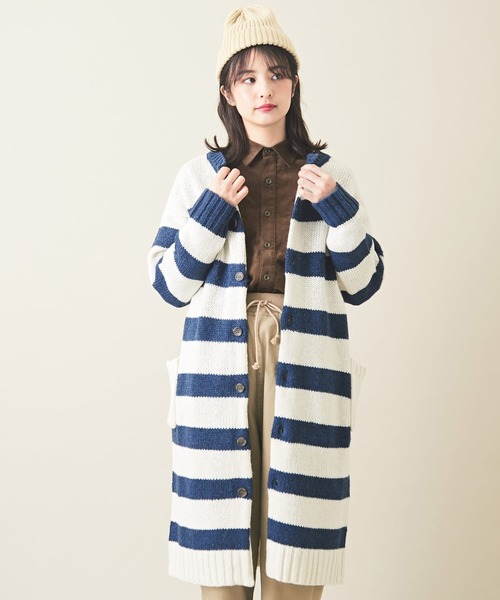セール アンティークニット ボーダー 前後着可 カーディガン ワンピース カーディガン Cube Sugar キューブシュガー のファッション通販 Zozotown