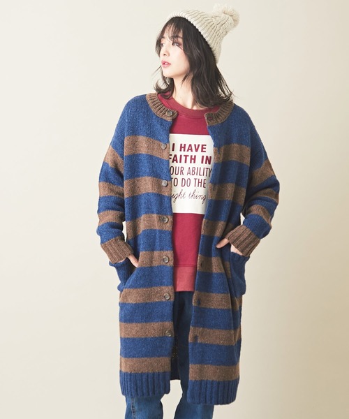 セール アンティークニット ボーダー 前後着可 カーディガン ワンピース カーディガン Cube Sugar キューブシュガー のファッション通販 Zozotown