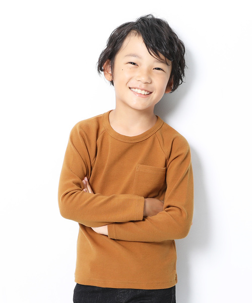 devirock(デビロック)の「厚手ポケット付長袖Tシャツ(Tシャツ/カットソー・キッズ・オフホワイト/ブラック/ヘザーチャコール/ネイビー/カーキ/ラベンダー/スモークピンク/モカ/ライトブラウン/キャメル/パープル系その他/ブルーグレー・80cm/90cm/100cm/110cm/120cm/130cm/140cm/150cm/160cm)」の11枚目の写真
