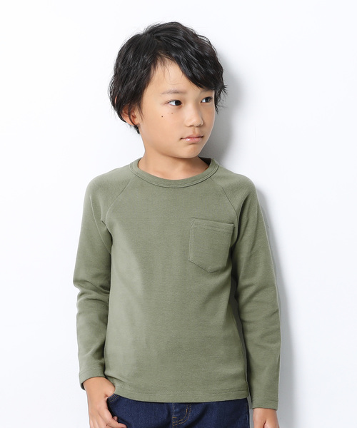devirock(デビロック)の「厚手ポケット付長袖Tシャツ(Tシャツ/カットソー・キッズ・オフホワイト/ブラック/ヘザーチャコール/ネイビー/カーキ/ラベンダー/スモークピンク/モカ/ライトブラウン/キャメル/パープル系その他/ブルーグレー・80cm/90cm/100cm/110cm/120cm/130cm/140cm/150cm/160cm)」の8枚目の写真