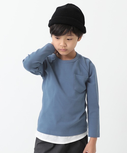 devirock(デビロック)の「厚手ポケット付長袖Tシャツ(Tシャツ/カットソー・キッズ・オフホワイト/ブラック/ヘザーチャコール/ネイビー/カーキ/ラベンダー/スモークピンク/モカ/ライトブラウン/キャメル/パープル系その他/ブルーグレー・80cm/90cm/100cm/110cm/120cm/130cm/140cm/150cm/160cm)」の4枚目の写真