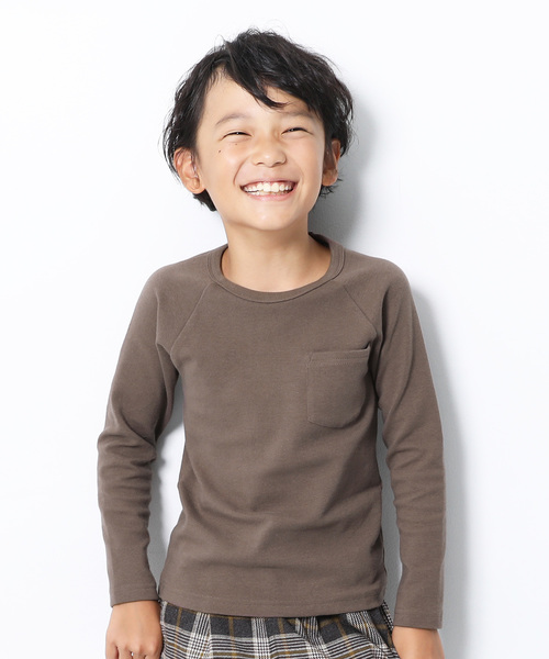 devirock(デビロック)の「厚手ポケット付長袖Tシャツ(Tシャツ/カットソー・キッズ・オフホワイト/ブラック/ヘザーチャコール/ネイビー/カーキ/ラベンダー/スモークピンク/モカ/ライトブラウン/キャメル/パープル系その他/ブルーグレー・80cm/90cm/100cm/110cm/120cm/130cm/140cm/150cm/160cm)」の7枚目の写真