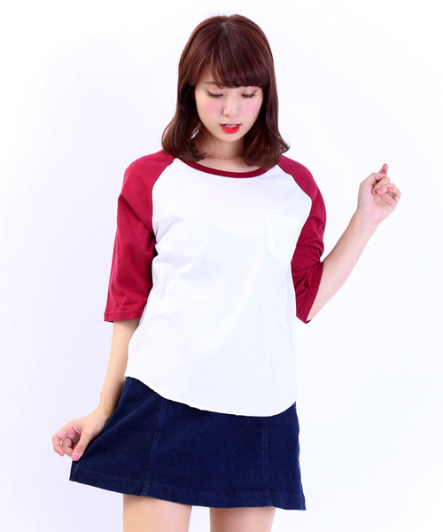 WEGO（ウィゴー）の「WEGO/ポケット付ラグランTシャツ（Tシャツ/カットソー・レディース・ブラック/ダークグリーン/ネイビー/ワイン・FREE）」の4枚目の写真