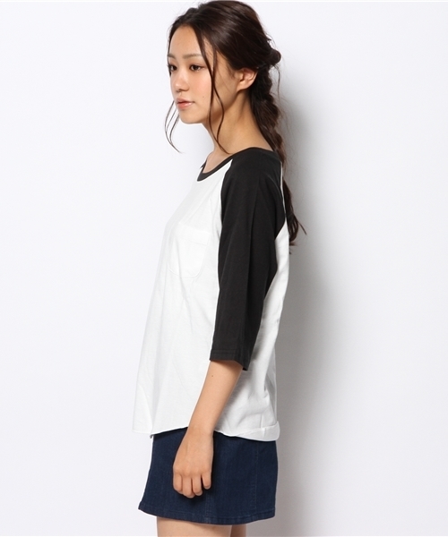 WEGO（ウィゴー）の「WEGO/ポケット付ラグランTシャツ（Tシャツ/カットソー・レディース・ブラック/ダークグリーン/ネイビー/ワイン・FREE）」の6枚目の写真