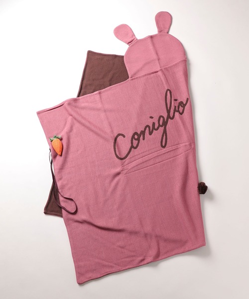 Coniglio(コニーリョ)の「【coniglio】《WEB限定》キッズ ベビー 大判 ロゴジャガード ニットブランケット / おくるみ(ブランケット)」|ピンク