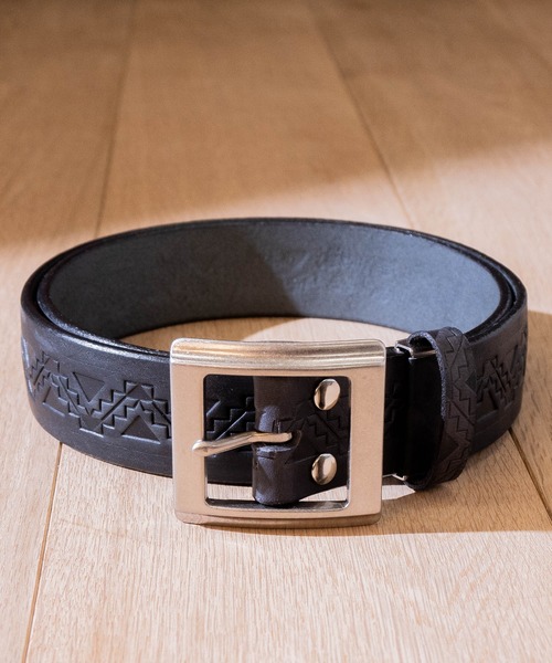 John S Closet ジョンズクローゼット の G 国産 日本製 栃木レザー 40mm 幾何学型押しレザーベルト ベルト Wear