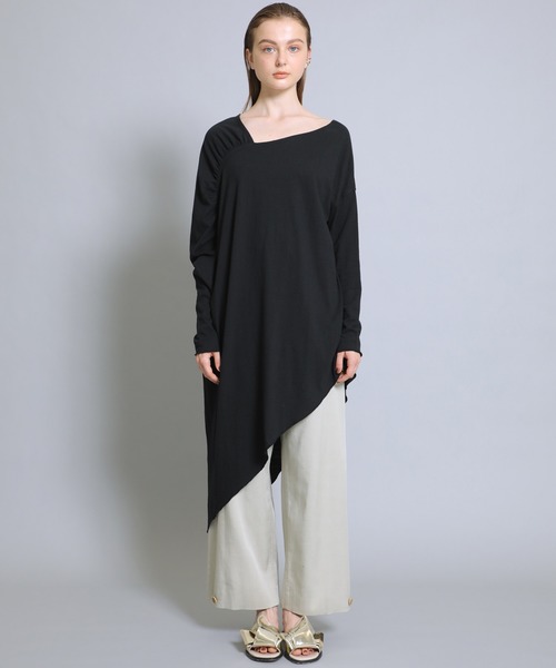 STAIR（ステア）の「【STAIR（ステア）】アシンメトリーカットチュニック（Tシャツ/カットソー・レディース・ベージュ/ブラック・FREE）」の6枚目の写真