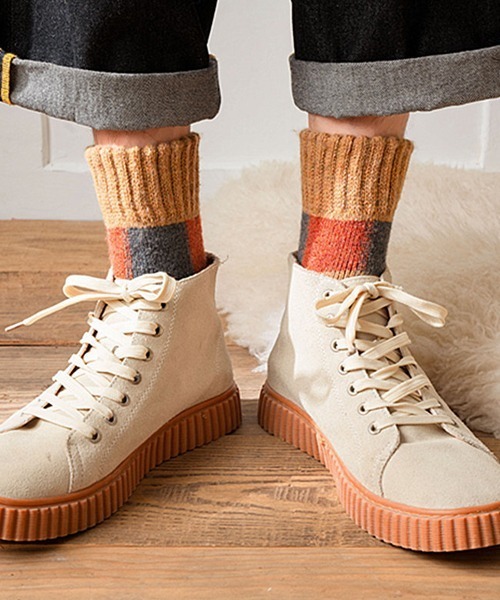 Fun & Daily（ファンアンドデイリー）の「F&D : ブロックパネルウインターソックス（ソックス/靴下・メンズ・ブラック/ブラウン/ネイビー/ベージュ/チャコールグレー/ブラック系その他・FREE）」の4枚目の写真