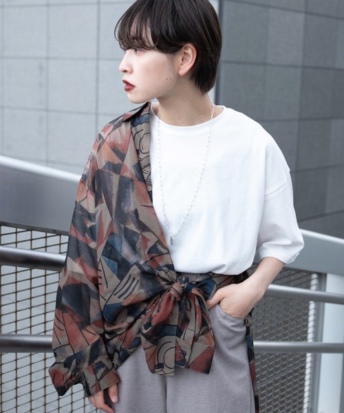 kutir(クティール)の「シアー柄シャツ(シャツ/ブラウス・レディース・ベージュ/ダークブルー/オレンジ・FREE)」の3枚目の写真