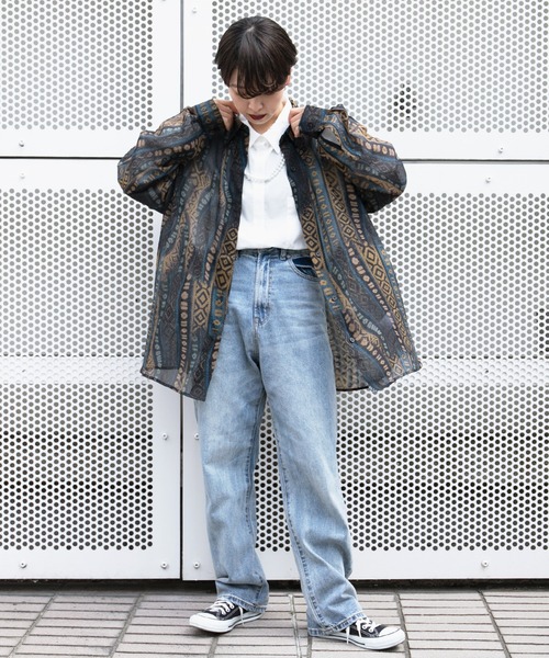 kutir(クティール)の「シアー柄シャツ(シャツ/ブラウス・レディース・ベージュ/ダークブルー/オレンジ・FREE)」の11枚目の写真