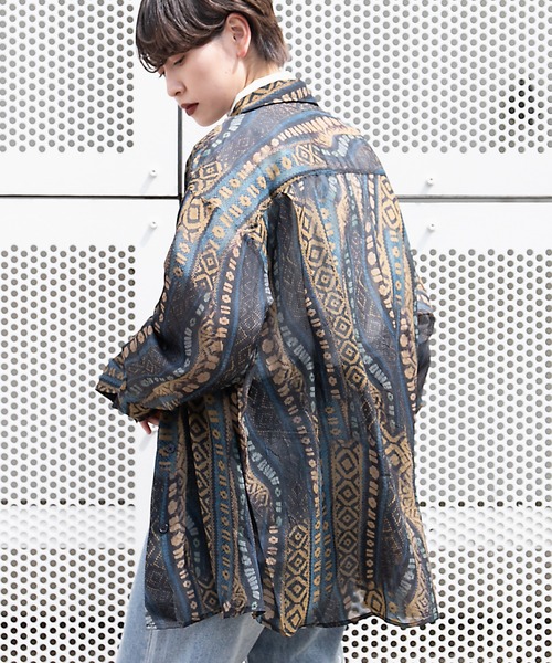 kutir(クティール)の「シアー柄シャツ(シャツ/ブラウス・レディース・ベージュ/ダークブルー/オレンジ・FREE)」の10枚目の写真