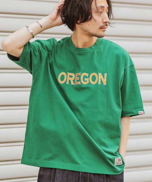 CIAOPANIC TYPY（チャオパニックティピー）の「USAコットンカレッジロゴ刺繍TEE（Tシャツ/カットソー・メンズ・グレー/オフホワイト/グリーン・MEDIUM/LARGE）」の3枚目の写真