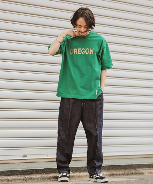 CIAOPANIC TYPY（チャオパニックティピー）の「USAコットンカレッジロゴ刺繍TEE（Tシャツ/カットソー・メンズ・グレー/オフホワイト/グリーン・MEDIUM/LARGE）」の5枚目の写真