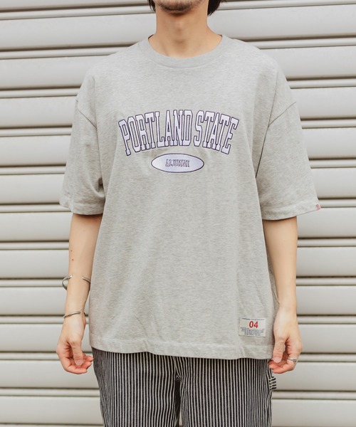 CIAOPANIC TYPY（チャオパニックティピー）の「USAコットンカレッジロゴ刺繍TEE（Tシャツ/カットソー・メンズ・グレー/オフホワイト/グリーン・MEDIUM/LARGE）」の7枚目の写真