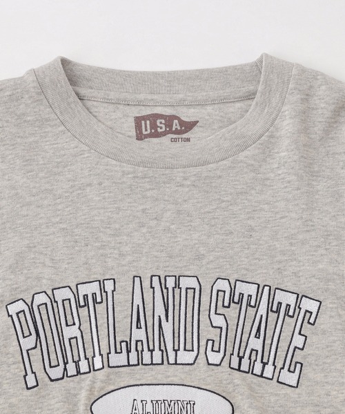 CIAOPANIC TYPY（チャオパニックティピー）の「USAコットンカレッジロゴ刺繍TEE（Tシャツ/カットソー・メンズ・グレー/オフホワイト/グリーン・MEDIUM/LARGE）」の10枚目の写真