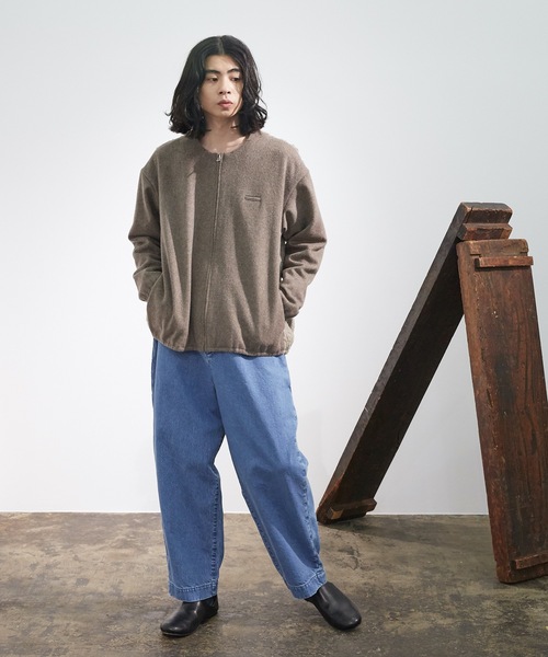 美品○ Dulcamara デニムレザーポケットノーカラー ドゥルカマラ