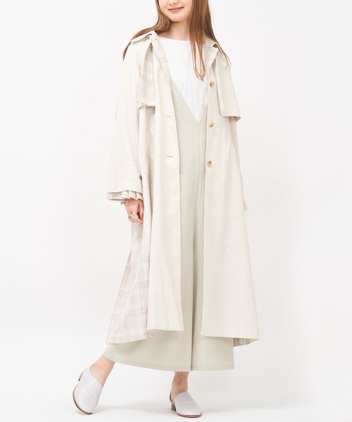 AS KNOW AS PINKY（アズノゥアズピンキー）の「チェックプリーツトレンチ（トレンチコート・レディース・ベージュ/オフホワイト・FREE）」の3枚目の写真