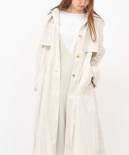 AS KNOW AS PINKY（アズノゥアズピンキー）の「チェックプリーツトレンチ（トレンチコート・レディース・ベージュ/オフホワイト・FREE）」の7枚目の写真