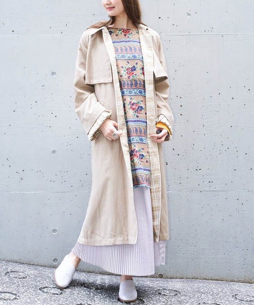 AS KNOW AS PINKY（アズノゥアズピンキー）の「チェックプリーツトレンチ（トレンチコート・レディース・ベージュ/オフホワイト・FREE）」の19枚目の写真