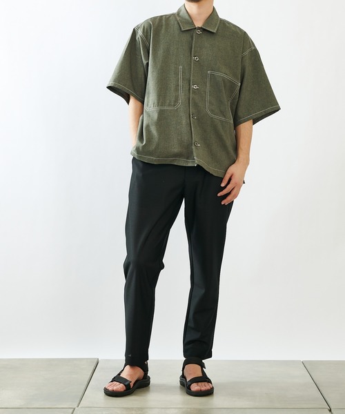 COLONY 2139（コロニートゥーワンスリーナイン）の「ポリトロステッチ配色ポケットBIG半袖シャツ/オーバーサイズ半袖シャツ(セットアップ可)（シャツ/ブラウス・メンズ・グレー/ブラック/カーキ・MEDIUM/LARGE）」の16枚目の写真