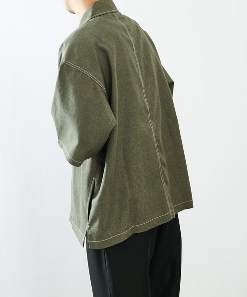 COLONY 2139（コロニートゥーワンスリーナイン）の「ポリトロステッチ配色ポケットBIG半袖シャツ/オーバーサイズ半袖シャツ(セットアップ可)（シャツ/ブラウス・メンズ・グレー/ブラック/カーキ・MEDIUM/LARGE）」の11枚目の写真