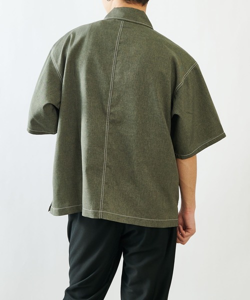 COLONY 2139（コロニートゥーワンスリーナイン）の「ポリトロステッチ配色ポケットBIG半袖シャツ/オーバーサイズ半袖シャツ(セットアップ可)（シャツ/ブラウス・メンズ・グレー/ブラック/カーキ・MEDIUM/LARGE）」の13枚目の写真