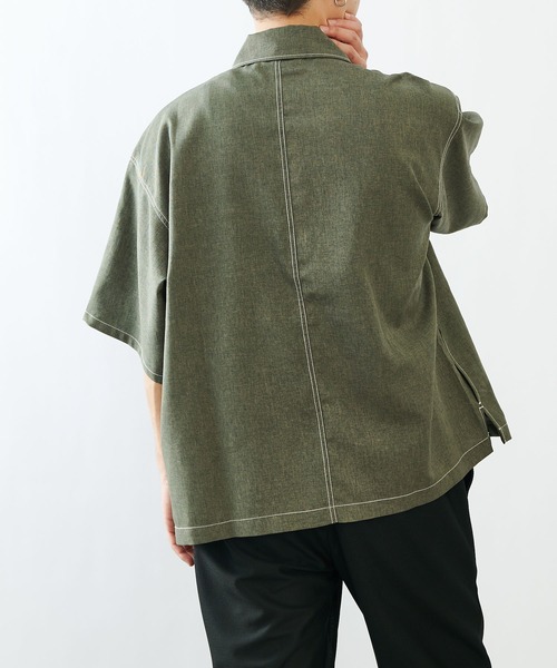 COLONY 2139（コロニートゥーワンスリーナイン）の「ポリトロステッチ配色ポケットBIG半袖シャツ/オーバーサイズ半袖シャツ(セットアップ可)（シャツ/ブラウス・メンズ・グレー/ブラック/カーキ・MEDIUM/LARGE）」の15枚目の写真