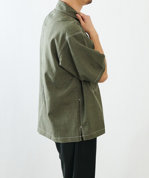 COLONY 2139（コロニートゥーワンスリーナイン）の「ポリトロステッチ配色ポケットBIG半袖シャツ/オーバーサイズ半袖シャツ(セットアップ可)（シャツ/ブラウス・メンズ・グレー/ブラック/カーキ・MEDIUM/LARGE）」の14枚目の写真