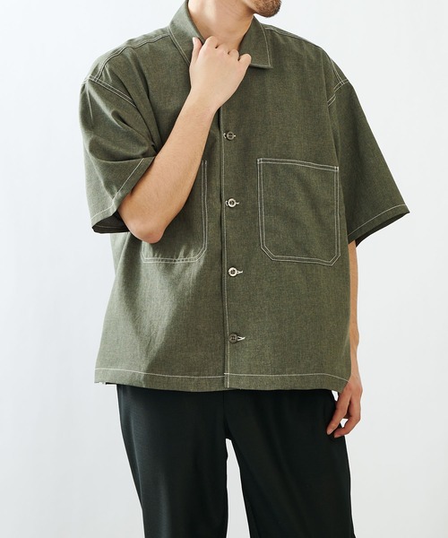 COLONY 2139（コロニートゥーワンスリーナイン）の「ポリトロステッチ配色ポケットBIG半袖シャツ/オーバーサイズ半袖シャツ(セットアップ可)（シャツ/ブラウス・メンズ・グレー/ブラック/カーキ・MEDIUM/LARGE）」の10枚目の写真