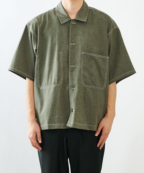 COLONY 2139（コロニートゥーワンスリーナイン）の「ポリトロステッチ配色ポケットBIG半袖シャツ/オーバーサイズ半袖シャツ(セットアップ可)（シャツ/ブラウス・メンズ・グレー/ブラック/カーキ・MEDIUM/LARGE）」の21枚目の写真