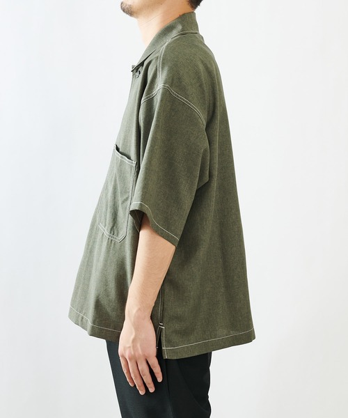 COLONY 2139（コロニートゥーワンスリーナイン）の「ポリトロステッチ配色ポケットBIG半袖シャツ/オーバーサイズ半袖シャツ(セットアップ可)（シャツ/ブラウス・メンズ・グレー/ブラック/カーキ・MEDIUM/LARGE）」の22枚目の写真