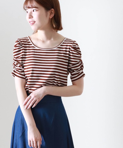 Cheek(チーク)の「パワショルボーダー半袖TOPS(Tシャツ/カットソー・レディース・ブラウン/ブラック×ホワイト/ネイビー×ホワイト・MEDIUM)」の3枚目の写真