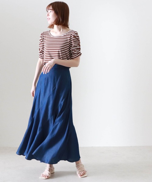 Cheek(チーク)の「パワショルボーダー半袖TOPS(Tシャツ/カットソー・レディース・ブラウン/ブラック×ホワイト/ネイビー×ホワイト・MEDIUM)」の16枚目の写真