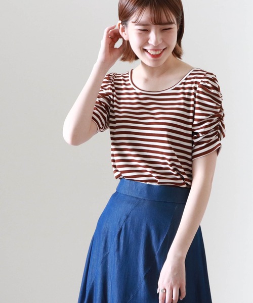 Cheek(チーク)の「パワショルボーダー半袖TOPS(Tシャツ/カットソー・レディース・ブラウン/ブラック×ホワイト/ネイビー×ホワイト・MEDIUM)」の5枚目の写真