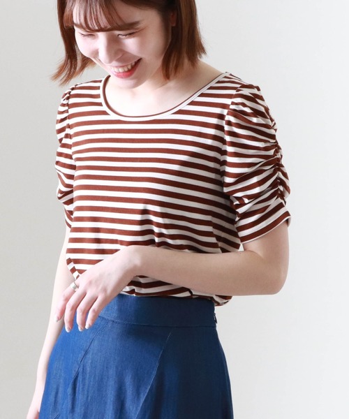 Cheek(チーク)の「パワショルボーダー半袖TOPS(Tシャツ/カットソー・レディース・ブラウン/ブラック×ホワイト/ネイビー×ホワイト・MEDIUM)」の13枚目の写真